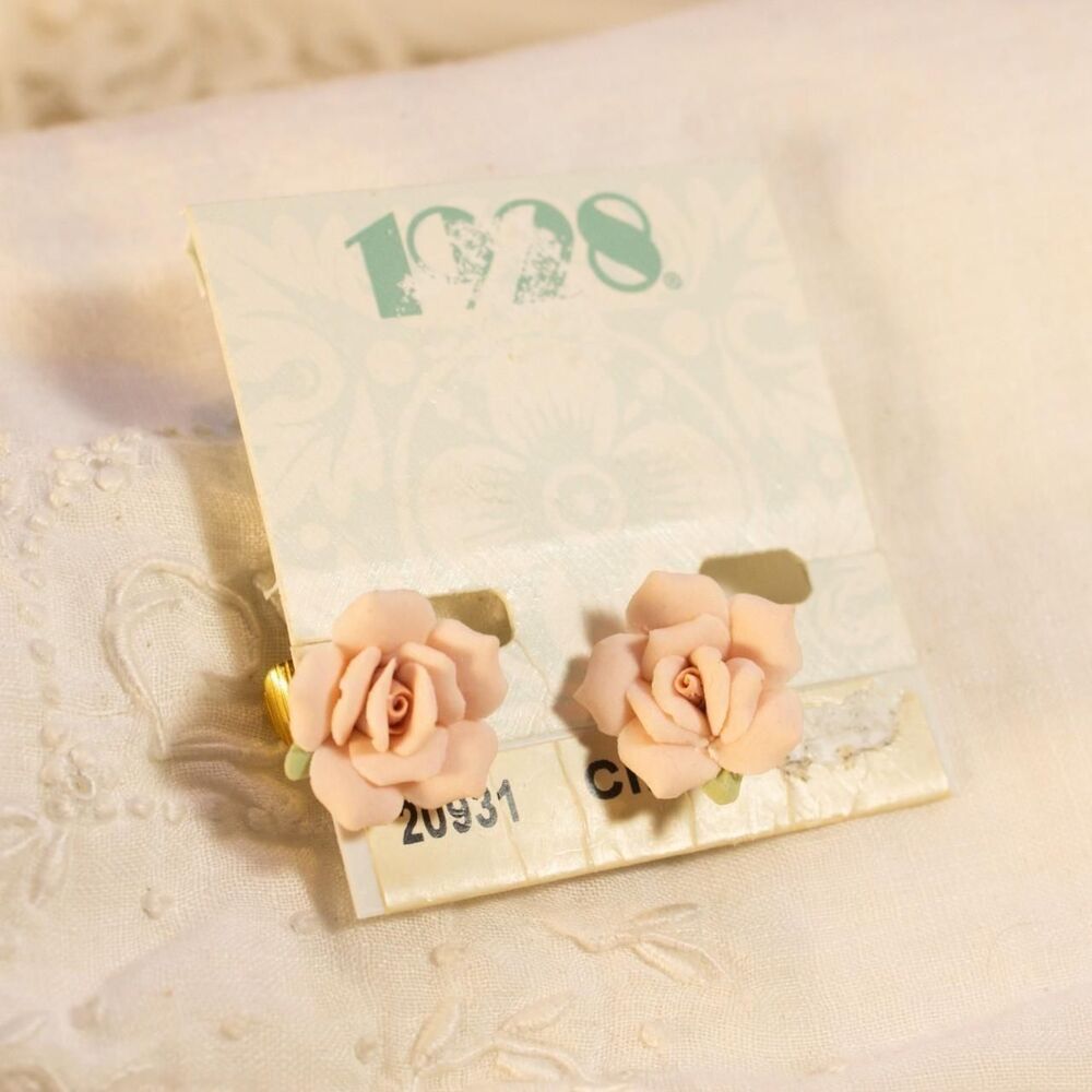 Vintage Pastel Pink Porcelain Rose Clip-Ons